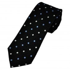 Tresanti Celeste Black, Silver & Light Blue Polka Dot Men's Silk Designer Tie