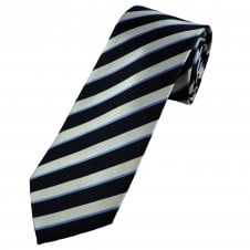 Tresanti Celeste Black, Silver & Light Blue Striped Men's Silk Designer Tie