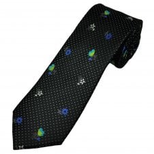 Tresanti Celeste Black, Silver & Multi Coloured Flowers Men's Silk Designer Tie