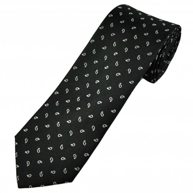 Tresanti Celeste Black & Silver Small Paisley Men's Silk Tie