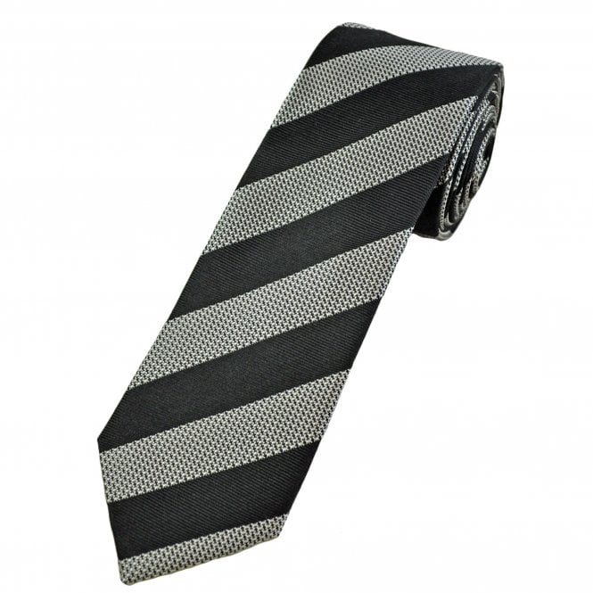 Tresanti Celeste Black & Silver Textured Stripe Men's Designer Silk Tie