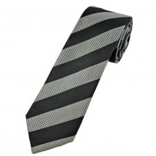 Tresanti Celeste Black & Silver Textured Stripe Men's Designer Silk Tie