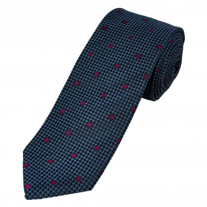 Tresanti Celeste Black, Slate Blue & Fuchsia Pink Patterned Men's Silk Tie