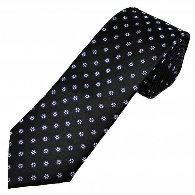 Tresanti Celeste Black, White & Purple Flower Pattern Men's Silk Designer Tie
