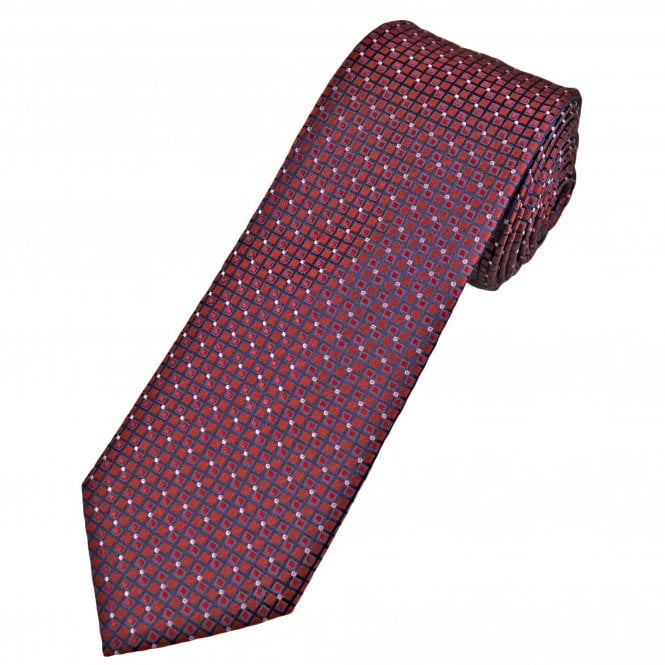 Tresanti Celeste Black, Wine Red & Royal Blue Squares With Pink Spots Men's Silk Tie
