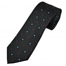 Tresanti Celeste Black with Burgundy & Light Blue Polka Dots and Silver Micro Dots Men's Silk Tie
