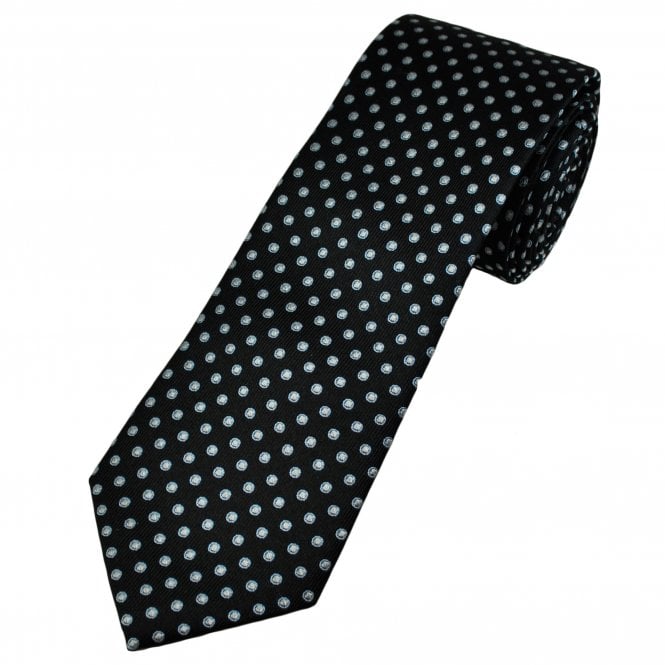 Tresanti Celeste Black with Light Blue & Silver Dot Pattern Men's Silk Designer Tie