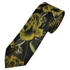 Tresanti Celeste Black, Yellow & Beige Flower Pattern Men's Silk Designer Tie