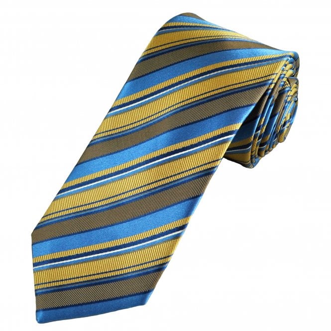 Tresanti Celeste Blue, Beige, Gold & White Striped Men's Silk Designer Tie