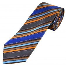 Tresanti Celeste Blue, Brown, Light Blue, Orange & Pink Striped Men's Silk Designer Tie