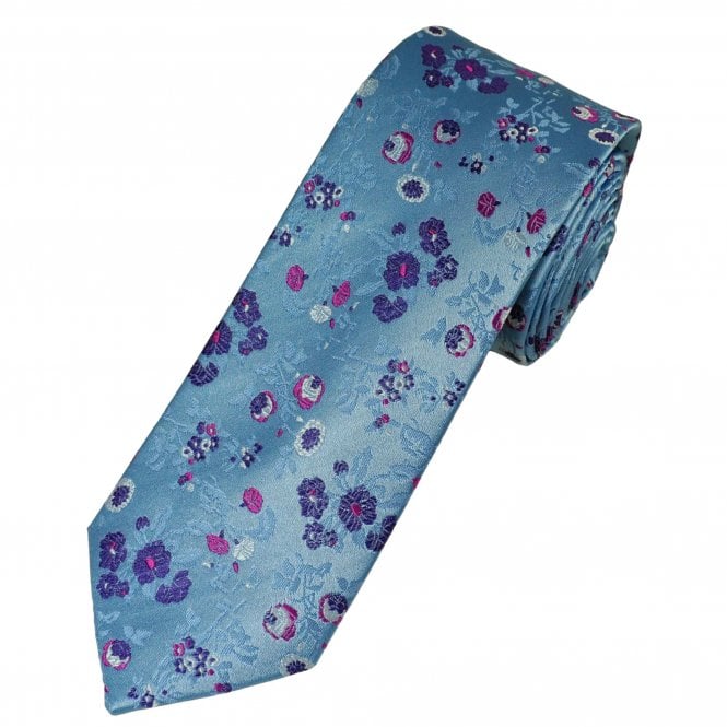 Tresanti Celeste Blue, Fuchsia & Purple Flower Patterned Men's Silk Tie