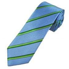 Tresanti Celeste Blue, Green, Bottle Green & White Striped Men's Designer Silk Tie