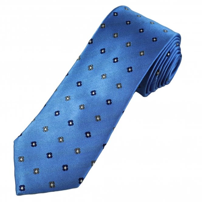 Tresanti Celeste Blue, Grey & Navy Flower Pattern Men's Silk Designer Tie