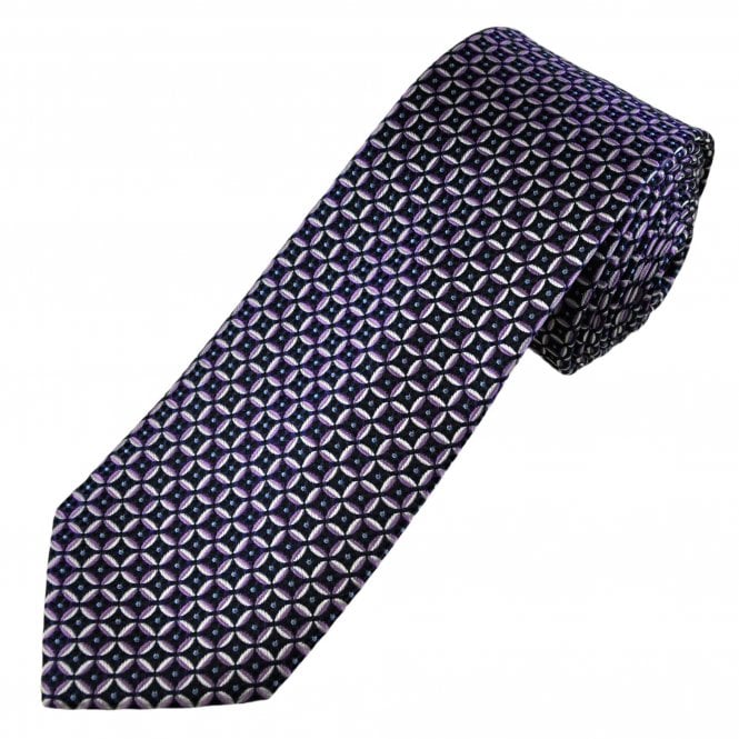 Tresanti Celeste Blue, Lilac, Silver & Navy Pattern Men's Silk Designer Tie
