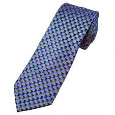 Tresanti Celeste Blue, Lime Green, Purple & Lilac Geometric Pattern Men's Designer Silk Tie