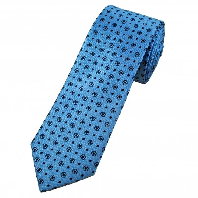 Tresanti Celeste Blue & Navy Flowers & Spots Men's Designer Silk Tie