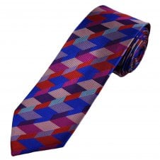 Tresanti Celeste Blue, Pink , Purple & Red Zig Zag Pattern Men's Silk Designer Tie