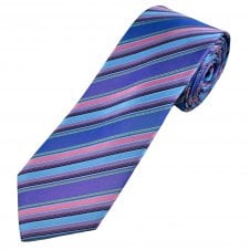 Tresanti Celeste Blue, Purple, Lilac, Pink & Lime Green Striped Men's Silk Designer Tie
