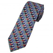Tresanti Celeste Blue, Red, Lilac, Purple & Lime Green Zig Zag Pattern Men's Designer Silk Tie