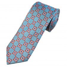 Tresanti Celeste Blue, Red, Pink & Silver Patterned Men's Silk Tie