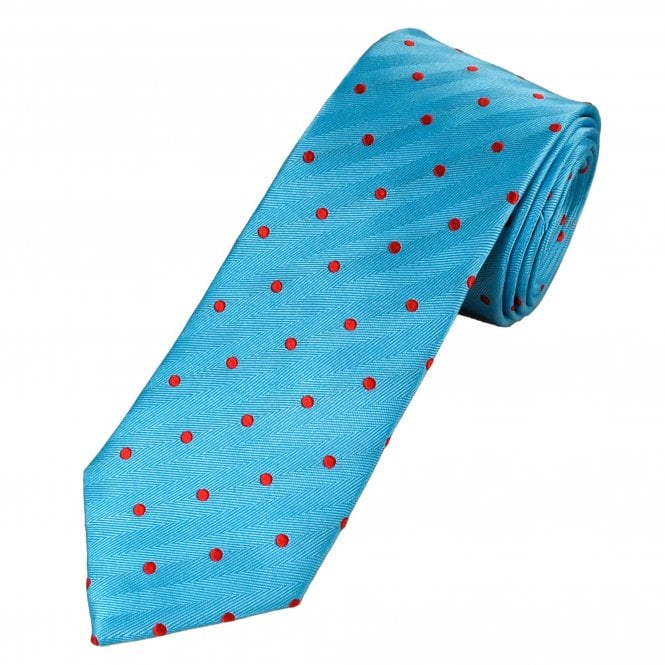 Tresanti Celeste Blue & Red Polka Dot Men's Silk Tie