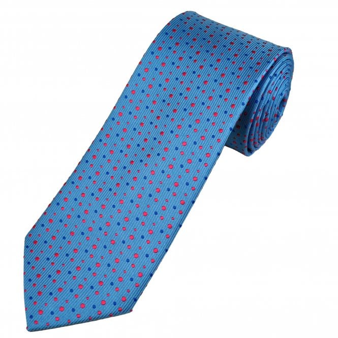 Tresanti Celeste Blue, Red & Royal Blue Dots Patterned Men's Silk Tie