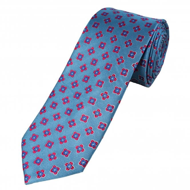 Tresanti Celeste Blue, Red & Royal Blue Patterned Men's Silk Tie