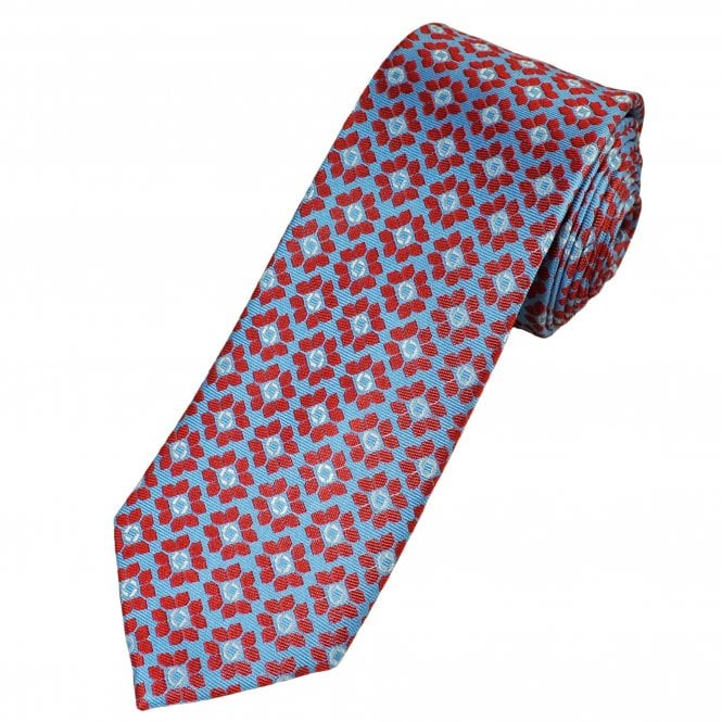 Tresanti Celeste Blue, Red & Silver Patterned Men's Silk Tie