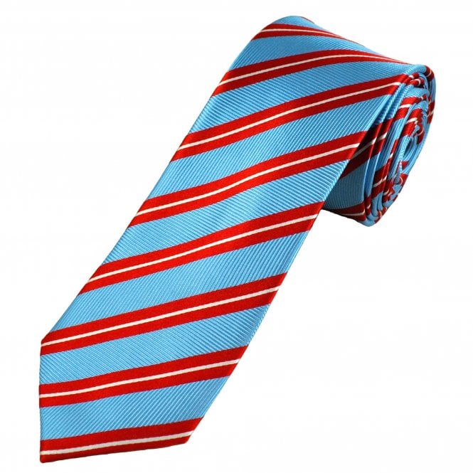 Tresanti Celeste Blue, Red & White Striped Men's Silk Tie