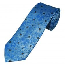 Tresanti Celeste Blue, Silver Blue & Brown Flower Patterned Men's Silk Tie
