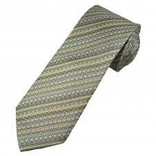 Tresanti Celeste Blue, Silver, Brown & Golden Beige Zig Zag Pattern Men's Silk Designer Tie