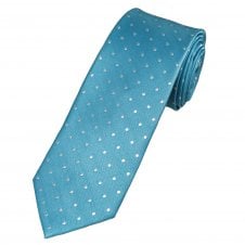 Tresanti Celeste Blue & Silver White Polka Dot Men's Silk Tie