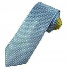 Tresanti Celeste Blue, Yellow & Silver Checked Men's Silk Designer Tie (With Contrast Tail)