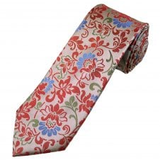 Tresanti Celeste Blush, Red, Light Blue & Green Floral Patterned Men's Silk Designer Tie