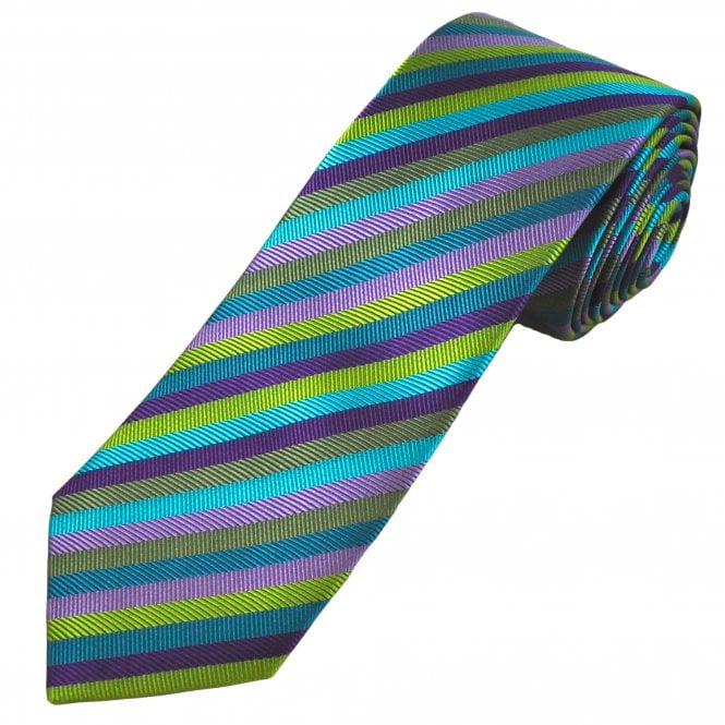 Tresanti Celeste Bright Green, Purple, Teal, Lilac, Sage & Turquoise Striped Men's Silk Tie