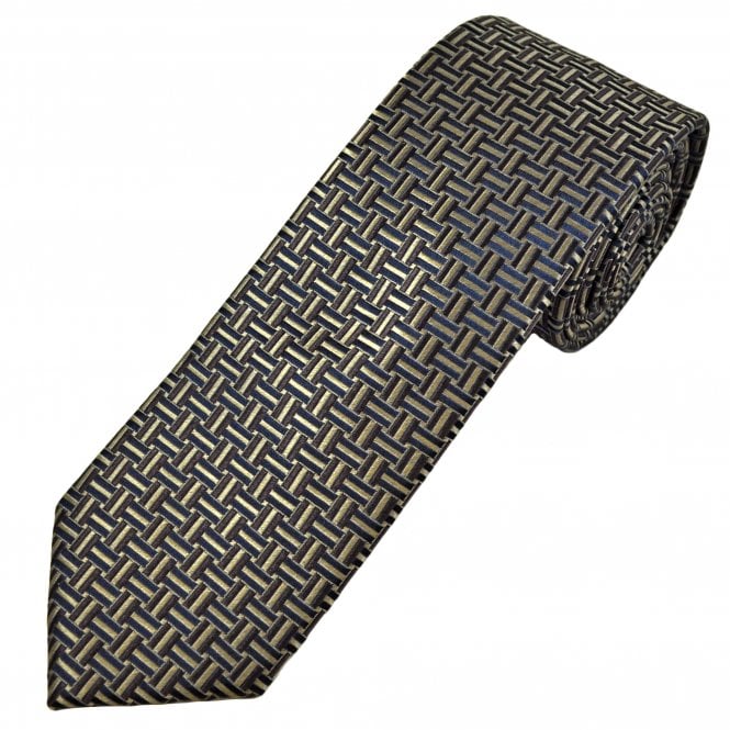 Tresanti Celeste Brown, Beige & Navy Blue Basketweave Pattern Men's Silk Tie