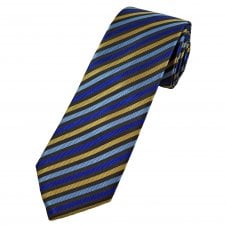 Tresanti Celeste Brown, Blue, Light Blue & Beige Striped Men's Designer Silk Tie