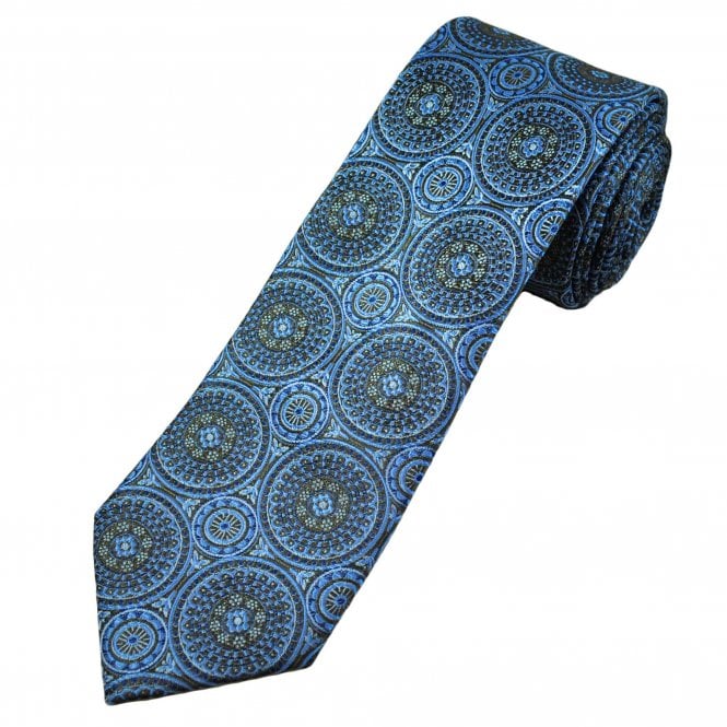 Tresanti Celeste Brown, French Navy & Light Blue Circle Pattern Men's Silk Tie