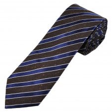 Tresanti Celeste Brown, French Navy & White Stripe Silk Blend Men's Tie