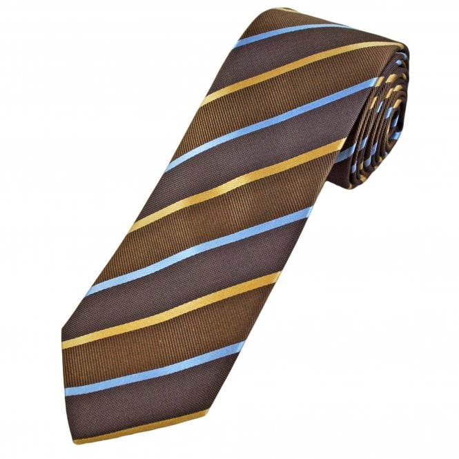 Tresanti Celeste Brown, Gold & Light Blue Striped Men's Designer Silk Tie