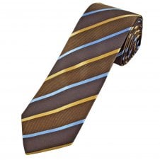 Tresanti Celeste Brown, Gold & Light Blue Striped Men's Designer Silk Tie