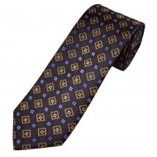 Tresanti Celeste Brown, Gold, Navy & Blue Patterned Silk Men's Designer Tie