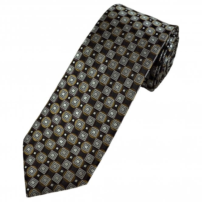 Tresanti Celeste Brown, Gold & Silver Geometric Patterned Men's Silk Tie