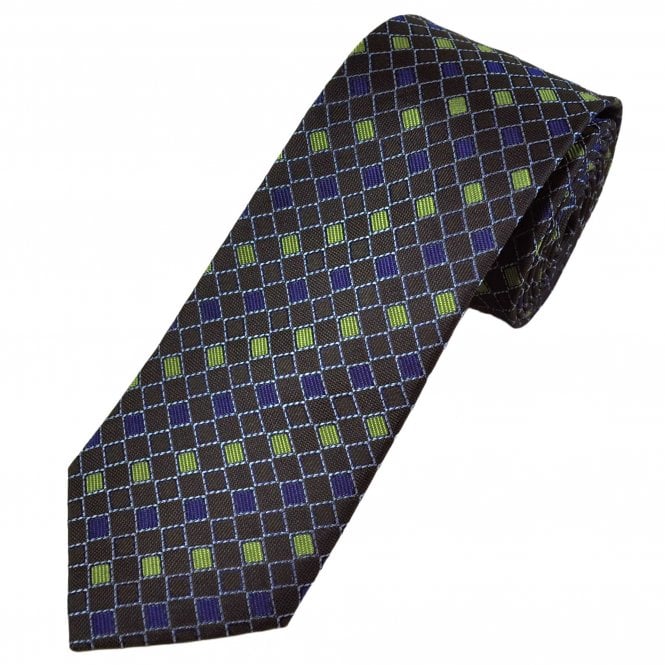 Tresanti Celeste Brown, Green & Blue Diamond Pattern Silk Men's Designer Tie