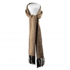 Tresanti Celeste Brown & Ivory Patterned with Navy Blue Tassels 100% Silk Scarf