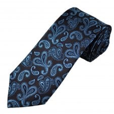 Tresanti Celeste Brown, Light Blue & Black Paisley Men's Silk Designer Tie
