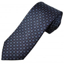 Tresanti Celeste Brown, Light Blue & Navy Flower Pattern Men's Silk Designer Tie