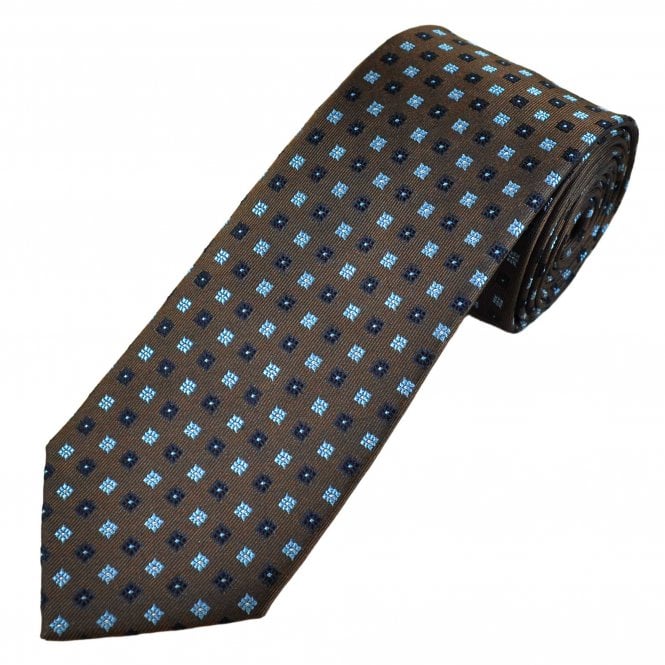 Tresanti Celeste Brown, Navy Blue & Light Blue Pattern Men's Silk Tie