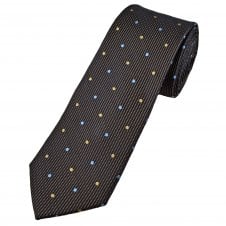 Tresanti Celeste Brown & Navy Blue with Light Blue & Copper Polka Dots and Silver Micro Dots Men's Silk Tie