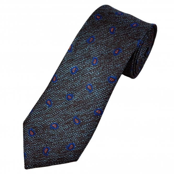 Tresanti Celeste Brown, Orange & Royal Blue Paisley Silk Men's Designer Tie